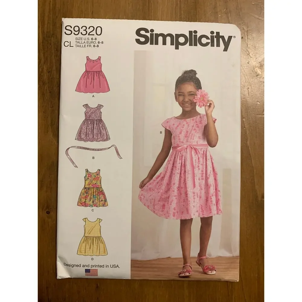 Simplicity S9320 Sewing Pattern Children's Girls Dresses Summer Sz 6-8
